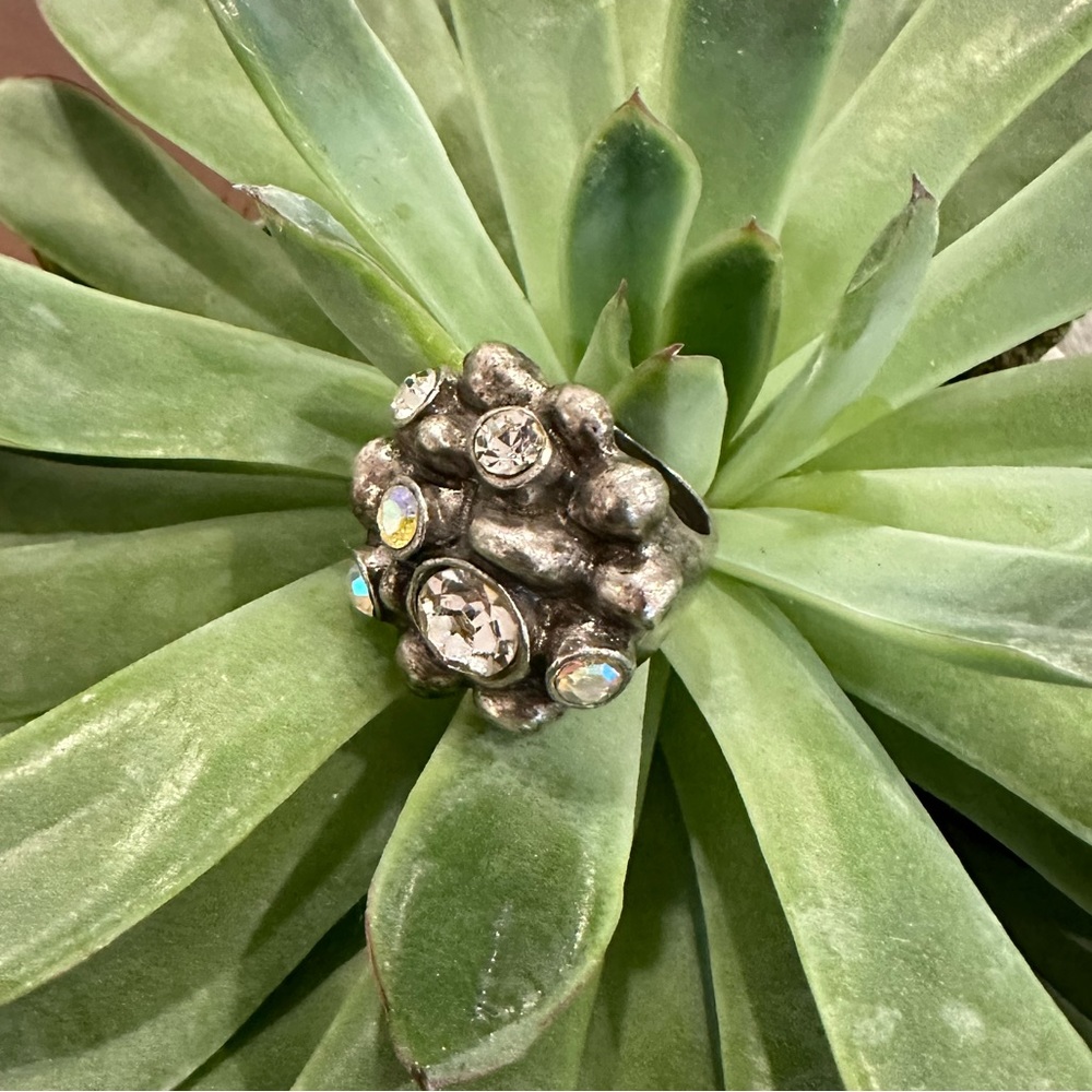 Chunky Silver Crystal Statement Bauble Chunky Rin… - image 3